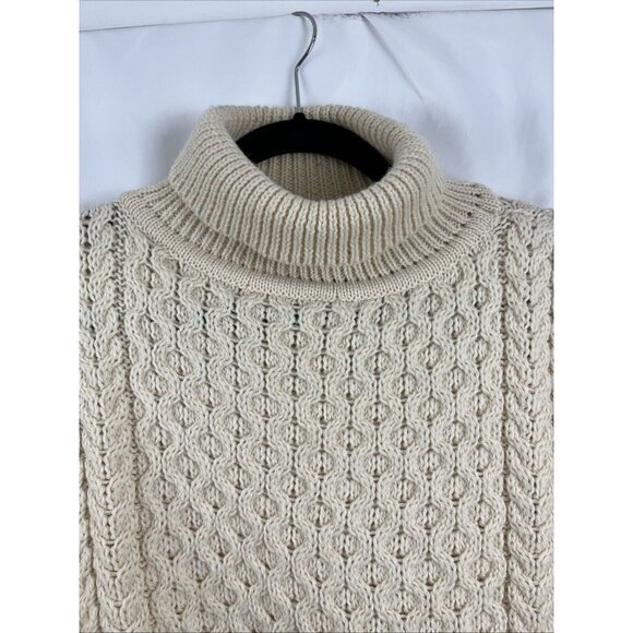 Inis Crafts Cream-Coloured Cable-Knit Thick Wool Sweater Women's Size M - Picture 3 of 10